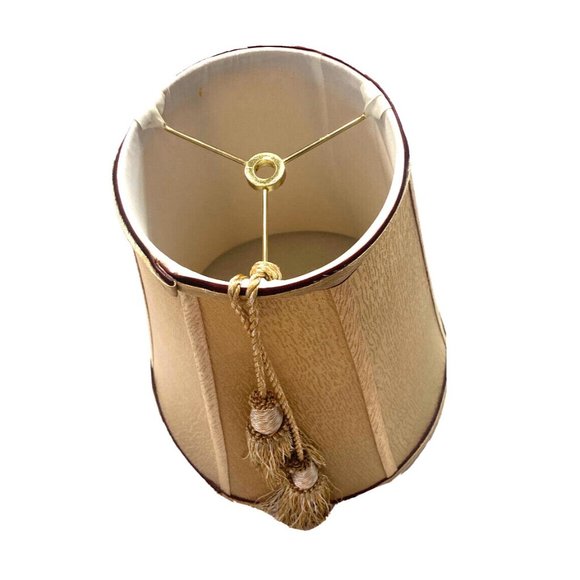 Vintage Golden Lampshade Horn Empire Tassels Red Ribbon Trim Luxury Home Lamps - Picture 6 of 8